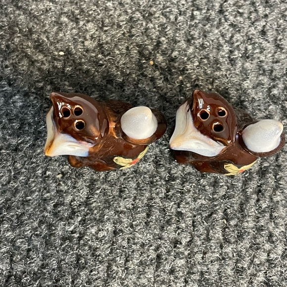 Foxes Racoon Marbled Salt and Pepper Shakers Hollyberry Winter - Picture 3 of 5